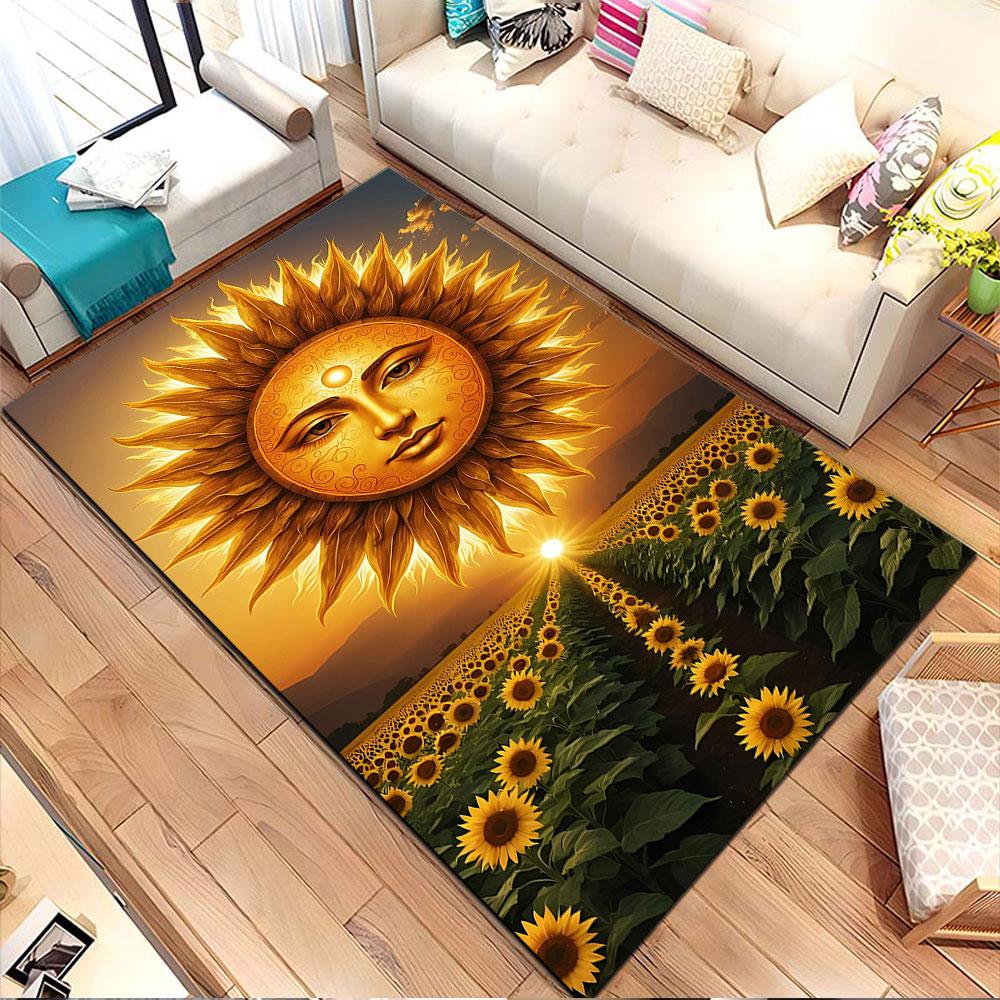 Radiant Sun Over Sunflower Field Patterned Carpet, Non Slip Mat Suitable for Living Room and Bedroom Sofas