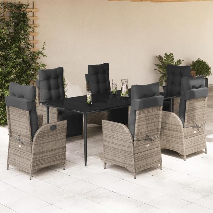 VidaXL Ensemble à Manger de Jardin avec Coussins 7 pcs, Table et Chaises avec Dossier et Repose-pied Réglables, Meubles 3213425