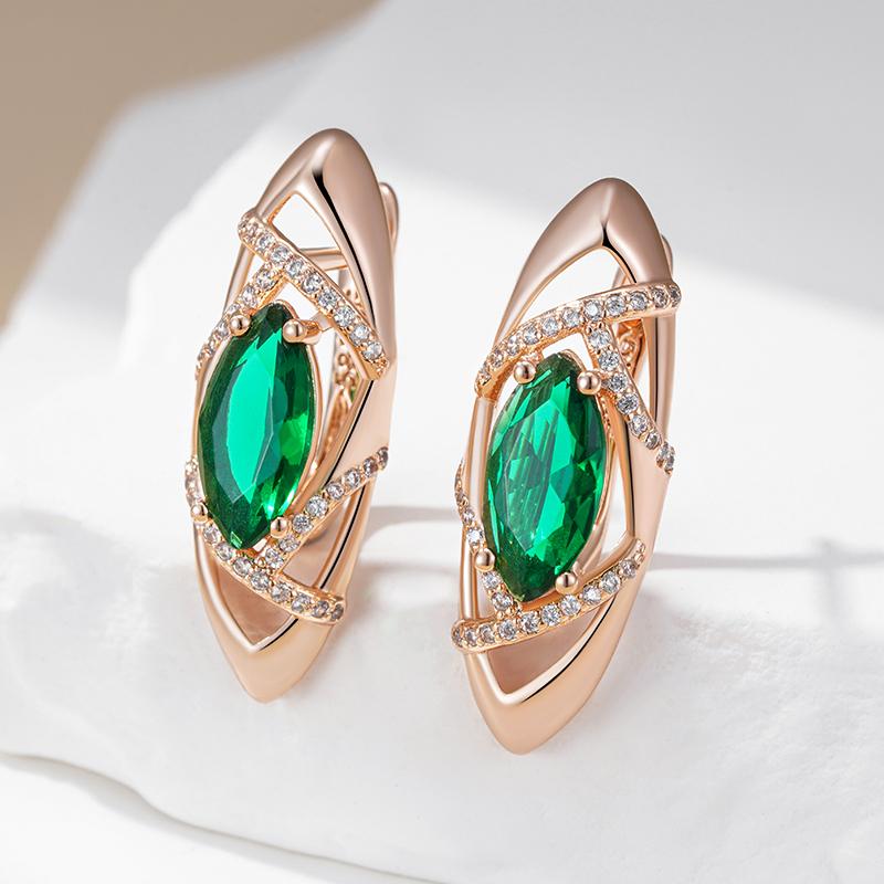 Emerald Oval Cut Zircon Geometry Drop Earrings For Women Fashion Rose Gold Color Bride Accessories Vintage Jewelry