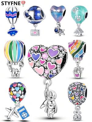 Charms Plata Valentine'S Dayair Balloon Beads Charm Copper Plated Fit Charms Original Bracelet For Jewelry Making Diy Charm