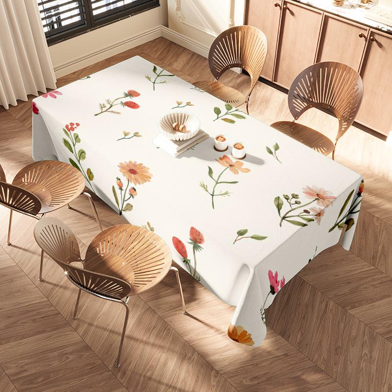 Floral Printed TableclothHome Decor Flower Print Rectangular Plastic Cover for Dining Room Decoration White, Pink, Yellow, Red 1