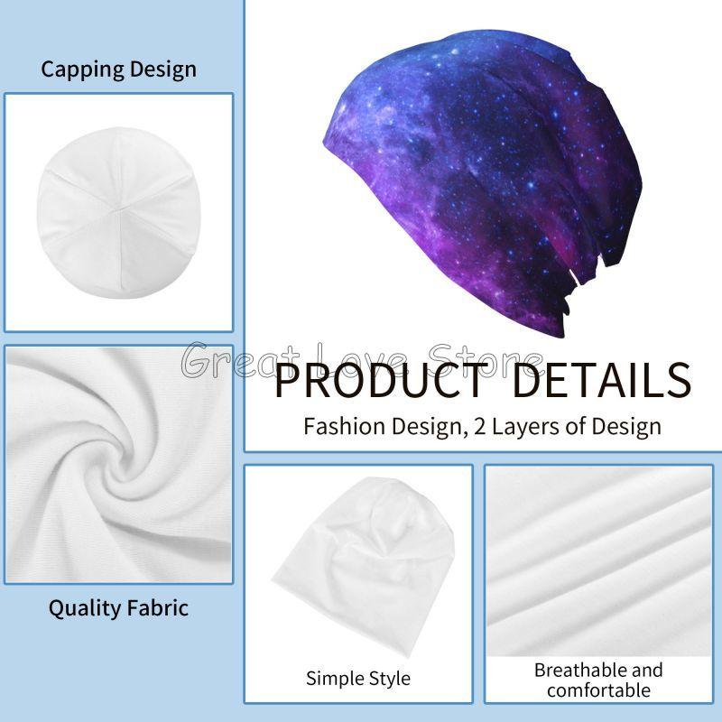 Blue Galaxy Space Beanie Chemo Hat Unisex Daily Headwear Hip Hop Knitted Hat Scarf Nightcap Slouchy Skull Cap for Women Men