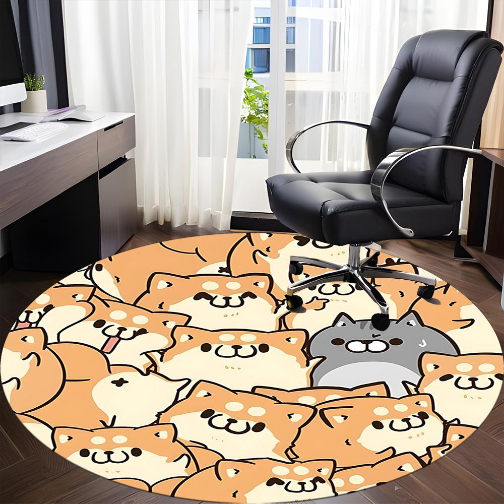 1pc Dogs Cute Office Round Area Rug, Indoor Mat Suitable For Office, Under Office Chairs Bedroom Living Room Home Decor, Room Deco173