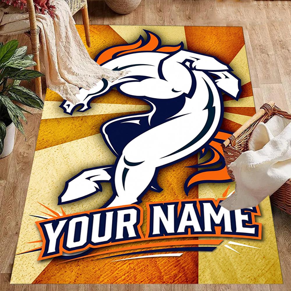 Denver Broncos Logo Customized Name Carpet Perfect for Kitchen Hallway Entryway Dormitory Anti-slip Rug Anime Office Decor