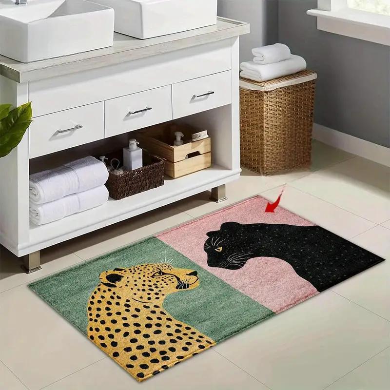 Leopard  Panther Print Doormat Soft Fluffy Non-slip Absorbent Washable Entryway Floor Mat Animal Print Rug