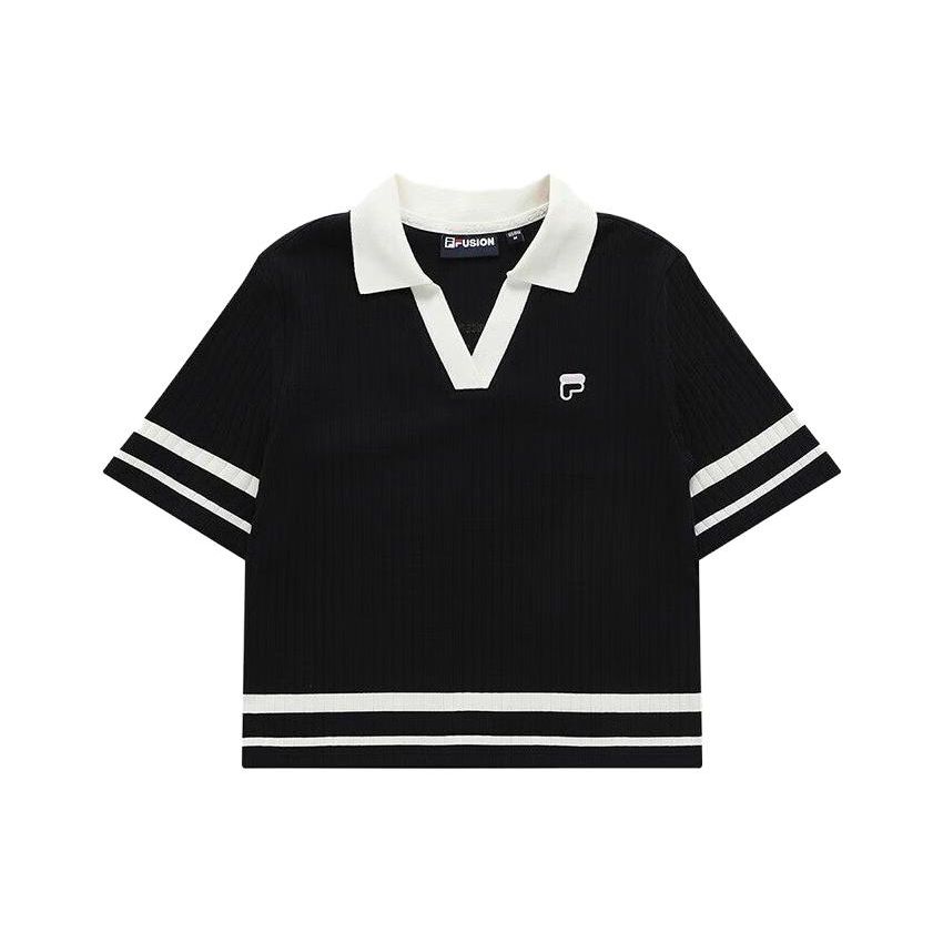 FILA Fusion Color Block Striped Sports Casual Slim Fit Short Sleeve Polo Shirt Women tops T11W326104FBK