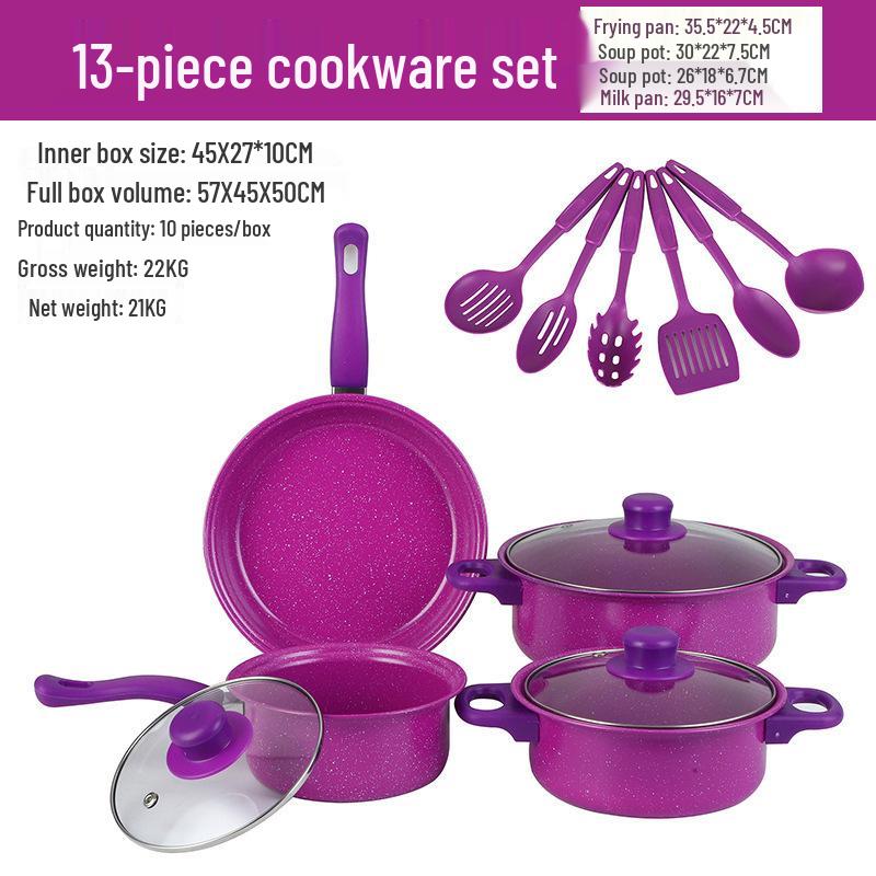 13-Piece Non-Stick Cookware Set: Soup Pot, Stew Pot, Frying Pan - Neutral Color