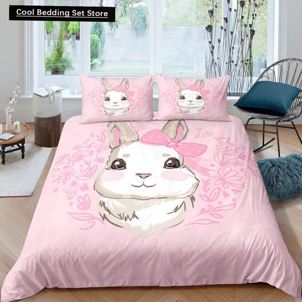 Kids Cartoon Rabbit Carrot King Queen Duvet Cover Boys Girls Cute Bunny Bedding Set Animal Quilt Cover Polyester Comforter Cover