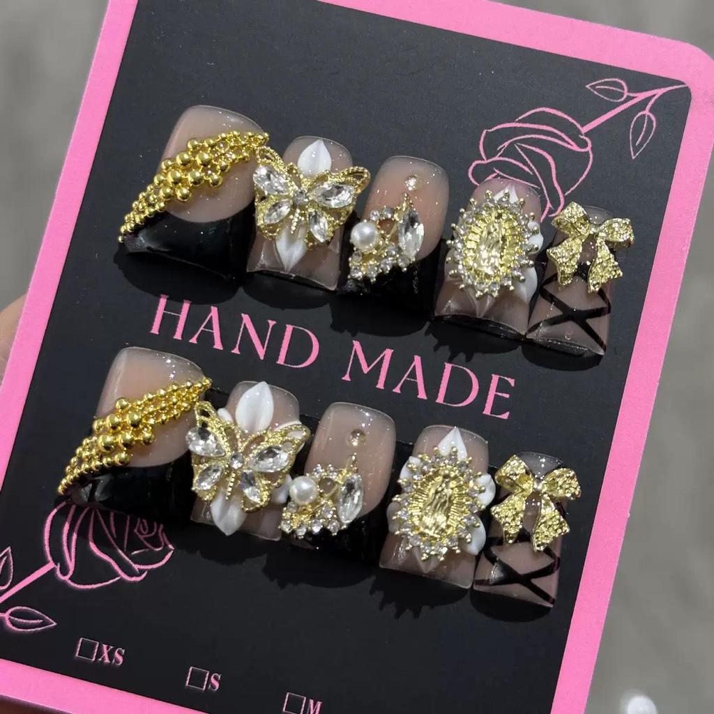 European-American Handmade Autumn/Winter Duckbill Nail Carved Alloy Wearable Nails
