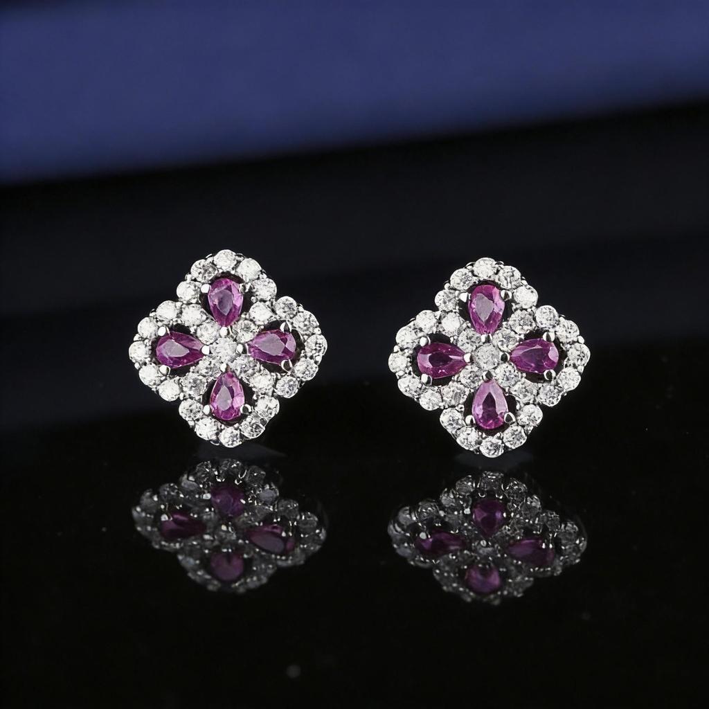 Trendy Four-Leaf Clover Earrings with Colorful Zircon and Gold-Plated Copper, featuring a Full Yellow Diamond Design for Elegant Ladies.