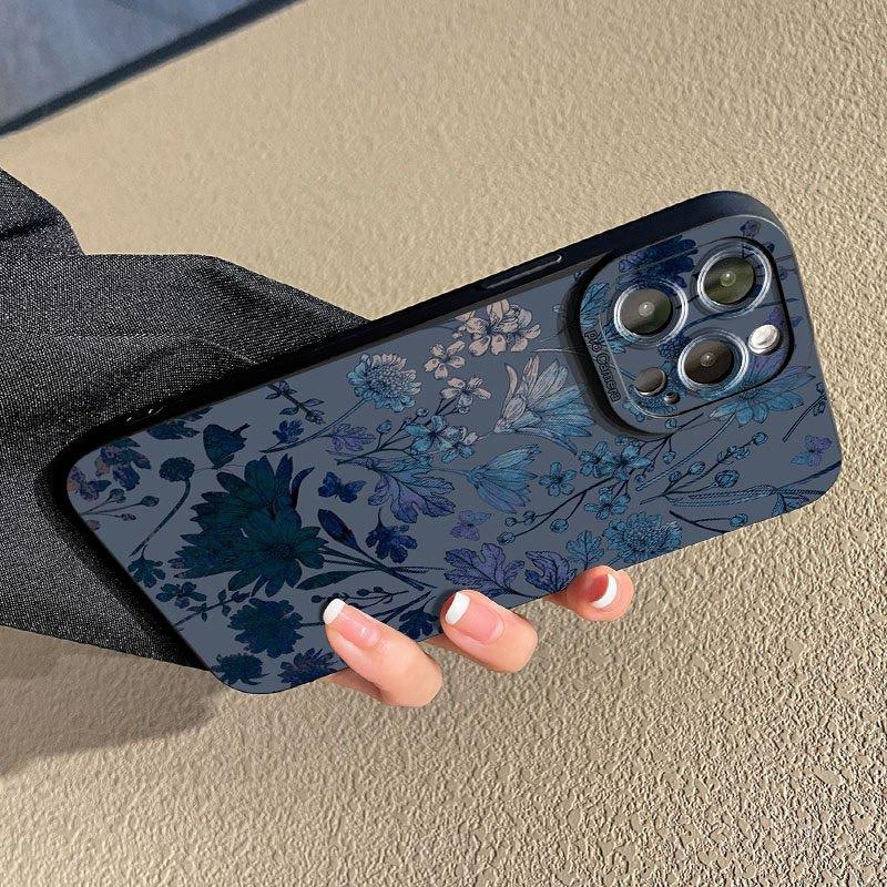 Gray Base Blue-Purple Floral Phone Case For Xiaomi Redmi Note 14 4G Cases Redmi Note 13 12 Pro Plus 12S 11 10 14C 13C 12C Cover