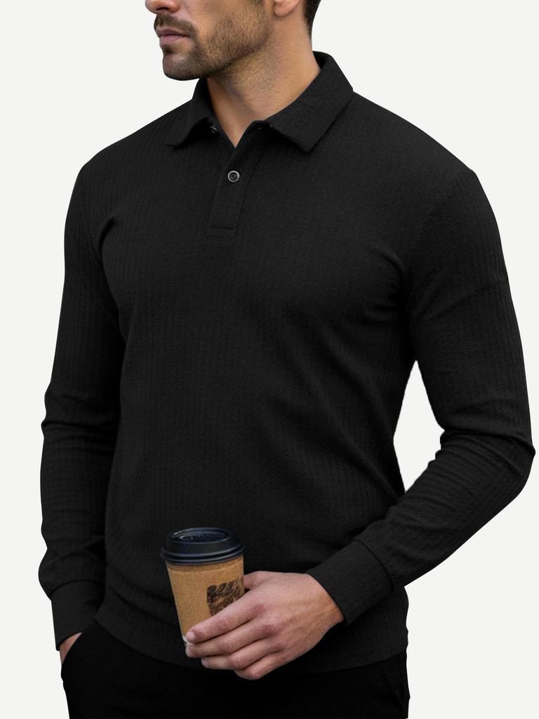 Men's Polo Shirts - Long Sleeve Casual Shirt with Two Button Closure, Regular Fit, Sizes S-2x