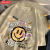 Summer Cotton Women TShirts Fun Graffiti Cute Smiling Face Prints Tees Breathable Loose ONeck Casual Street Female Clothes