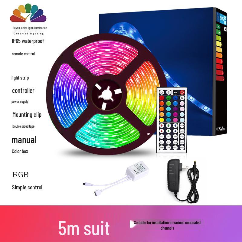 12V RGB Gradient LED Light Strip, Self-Adhesive, Super Bright, Seven-Color, Remote-Controlled, Ideal for KTV & Home Decor.