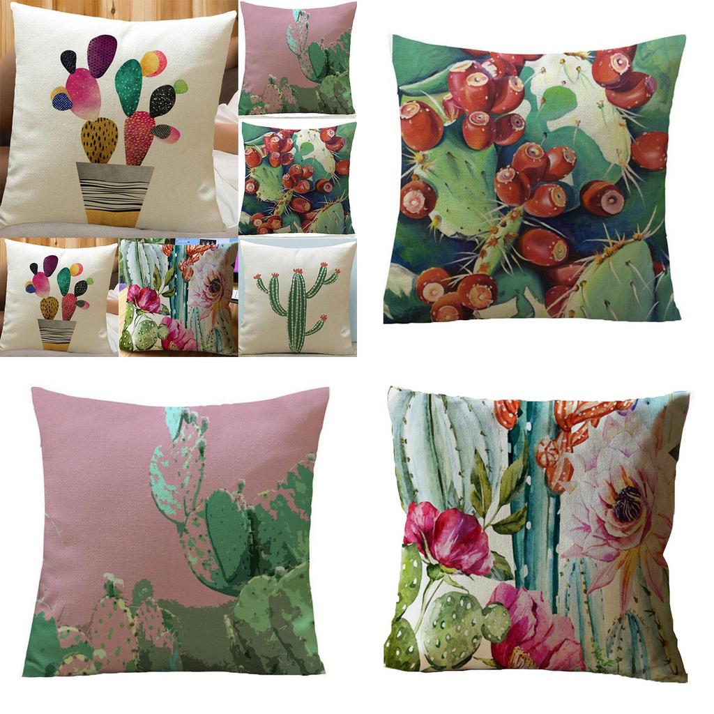 Luxurious Tropical Flower Cactus Linen Cushion Cover For Chic Home Decor