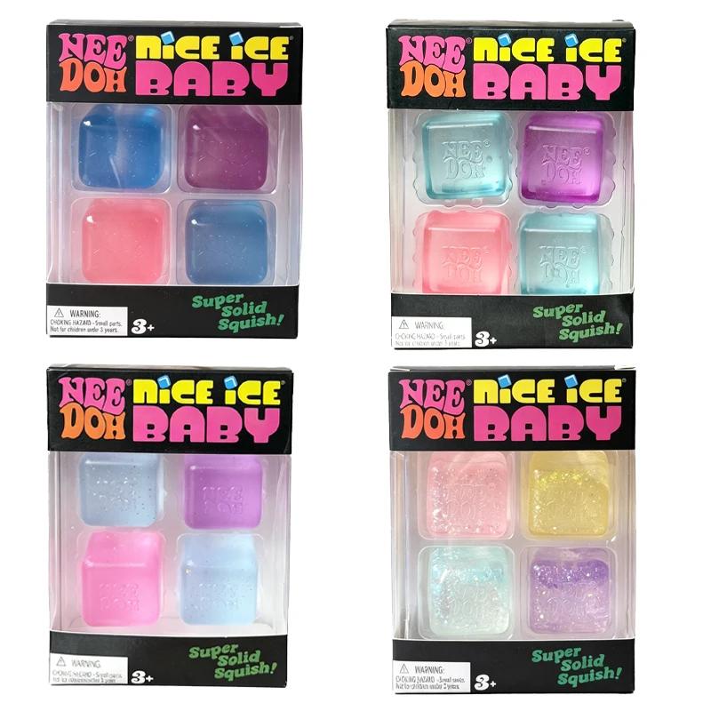 Favorite Toy Needoh Nice Ice Baby Fidget Cube Set 4 Pack Super Solid Squish Sensory Toys Non-Toxic Glitter Maltose Squeeze Toys For Adhd Gift