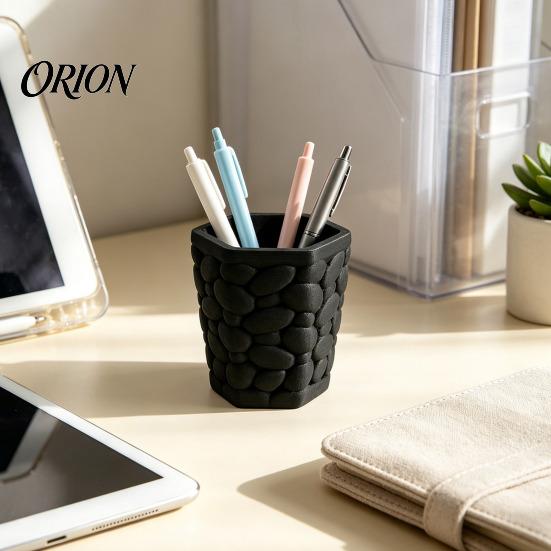 Creative Office Supplies Decor Pebble Texture Pen Holder, Hexagonal Desktop Organizer, Stable Anti-Tip 3D Large Capacity Organizer Printed PLA Storage