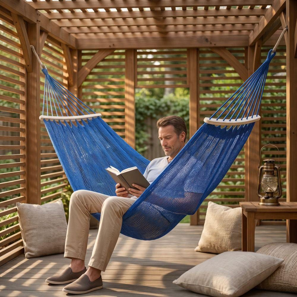 Ice Silk Mesh Outdoor Swing Hammock Curved Rod Hanging Swing Camping Mesh Hammock Outdoor