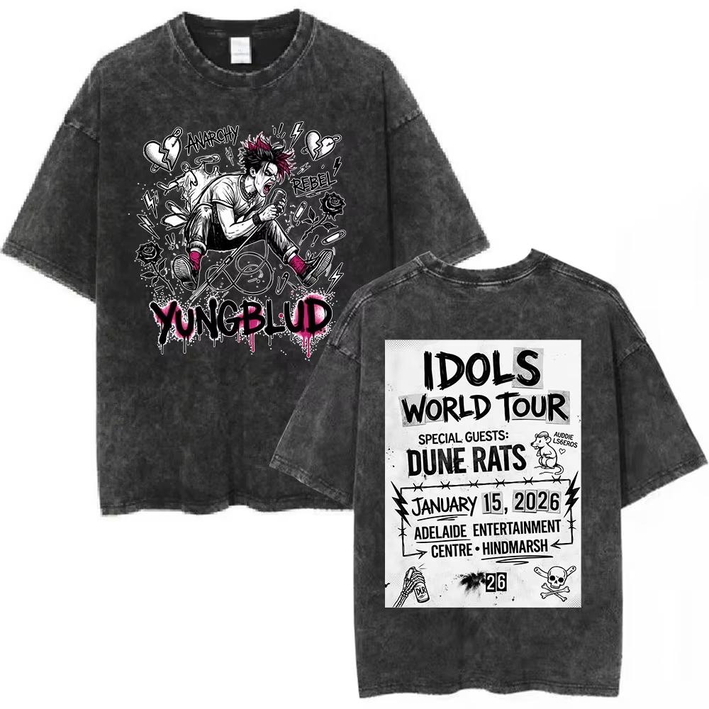 Washed Vintage Singer Yungblud IDOLS Album Merch Tshirt Men Women Clothing Fashion Short Sleeve Cotton Casual Oversized T Shirt