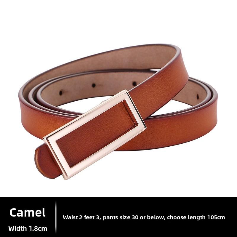 Leather Women Belt With Simple Smooth Buckle For Casual Pants And Office Wear