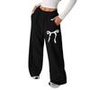Women's Loose Elastic Waist Pocket Casual Pants Plaid Print Wide Leg Trousers