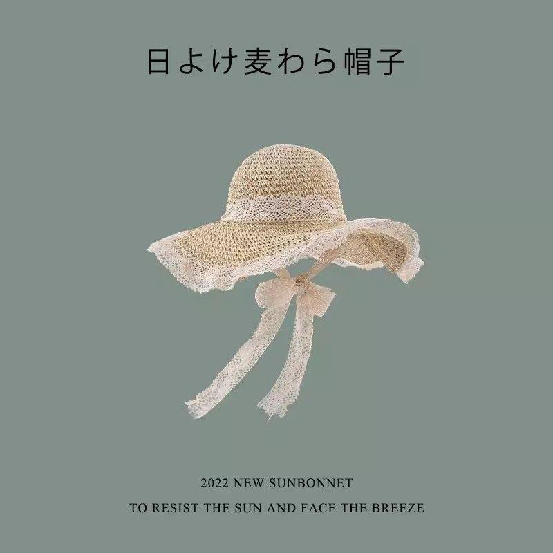 Straw Bucket Hat Women's Summer Breathable Korean Version Showing Face Small Bucket Hat Big Brim Sun Protection Seaside Straw Hat