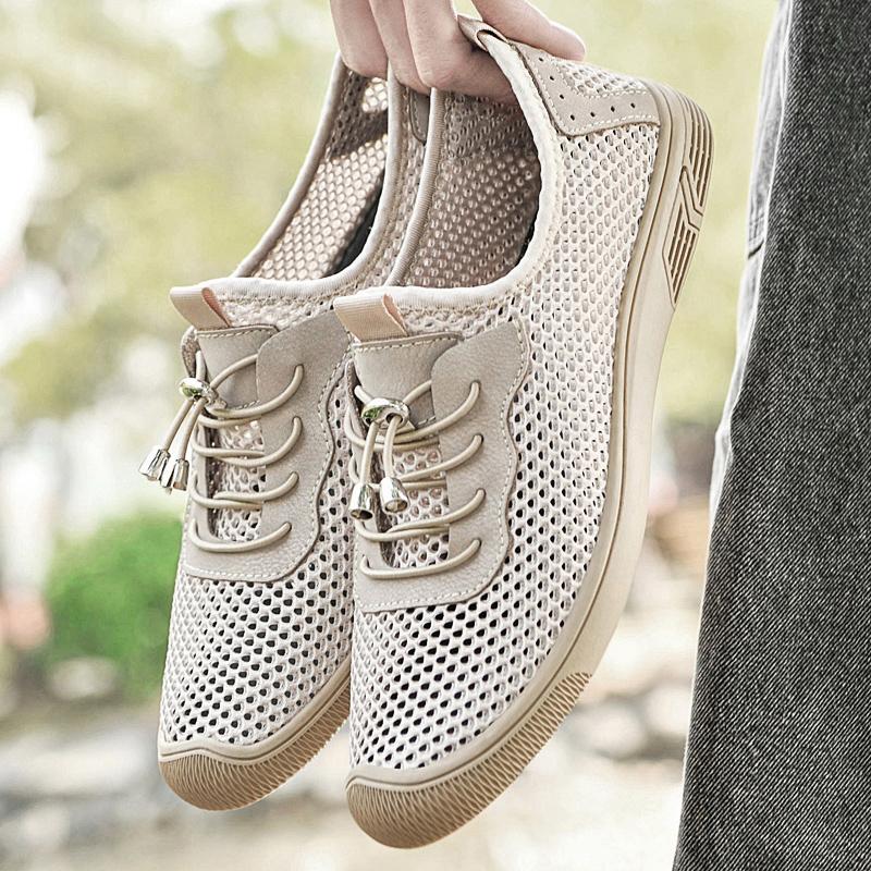 Summer New Outdoor Elastic Mesh Shoe Hollow Out Men Flats Damping Breathable Loafers Fashion Casual Shoes Slip on Shoes Footwear