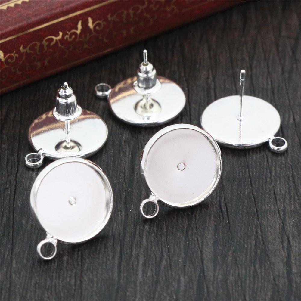 10pcs 8-16mm Inner Size Earring Studs Cabochons Blank Base Setting Bezel Tray with Hole Loops DIY Jewelry Making Accessories 