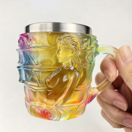 3D Boyalı Kitap Yığını Kahve Kupası Reçine Paslanmaz Çelik Fincan Ergonomik Saplı Dökülmeye Dayanıklı Taban Okuma Kupası