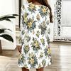 Women Plus Size Scallop V Neck Long Sleeve Floral Printed White Dress