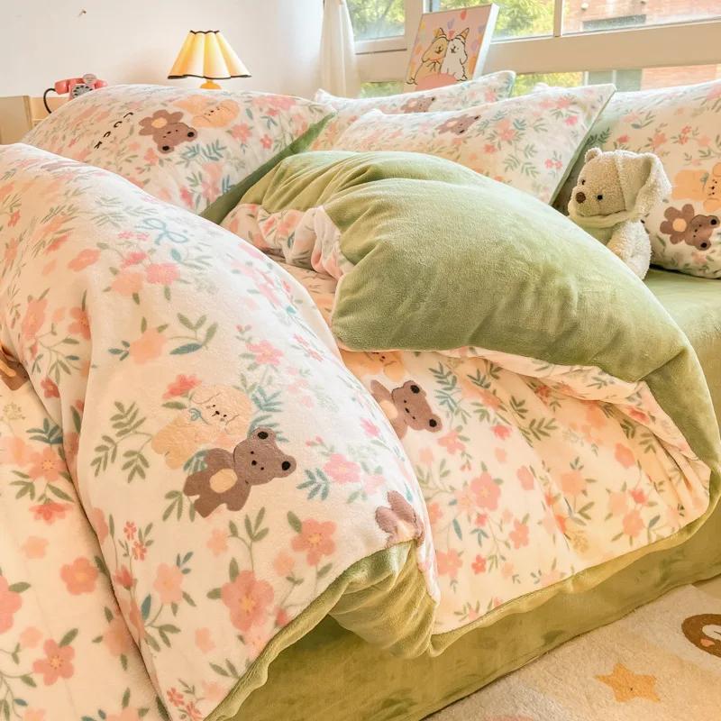 

1 шт. Зимний фланелевый пододеяльник, утолщенный, теплый и удобный, одинарный, мультяшный, из кораллового бархата, утолщенный пододеяльник, Edredones De Cama 1pc-180x220cm