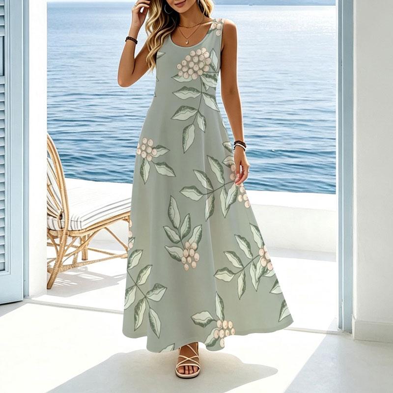 Sleeveless Floral Maxi Dress for Women Summer Casual Lightweight Flowy Swing Dress,Fresh Flattering,Ideal for Beach Vacation