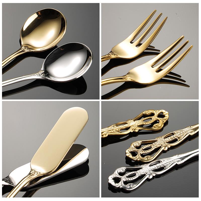 304 Stainless Steel European Hollow Court Relief Creative Dessert Cake Spoon Fork Ins Retro Souvenir