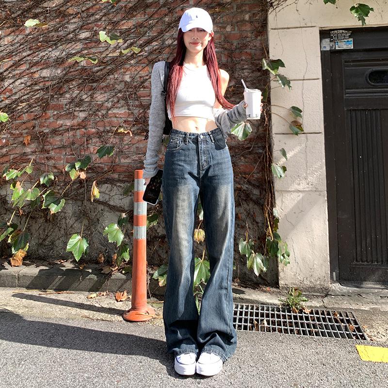 

2024 American Retro Loose Horn Cowboy женские плюшевые/обычные утягивающие антипригарные брюки с высокой талией и широкими штанинами Micro Pull XL