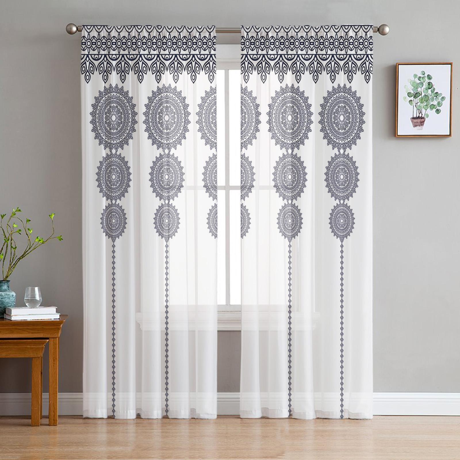 Mandala Gradiënt Tule in Doorzichtige Gordijnen ideaal voor Woonkamer Slaapkamer Ruimte Keukenhoek Raamopening Behandeling Chiffon Gordijn Tinten 1 PCS W100XH250cm&Rod Pocket