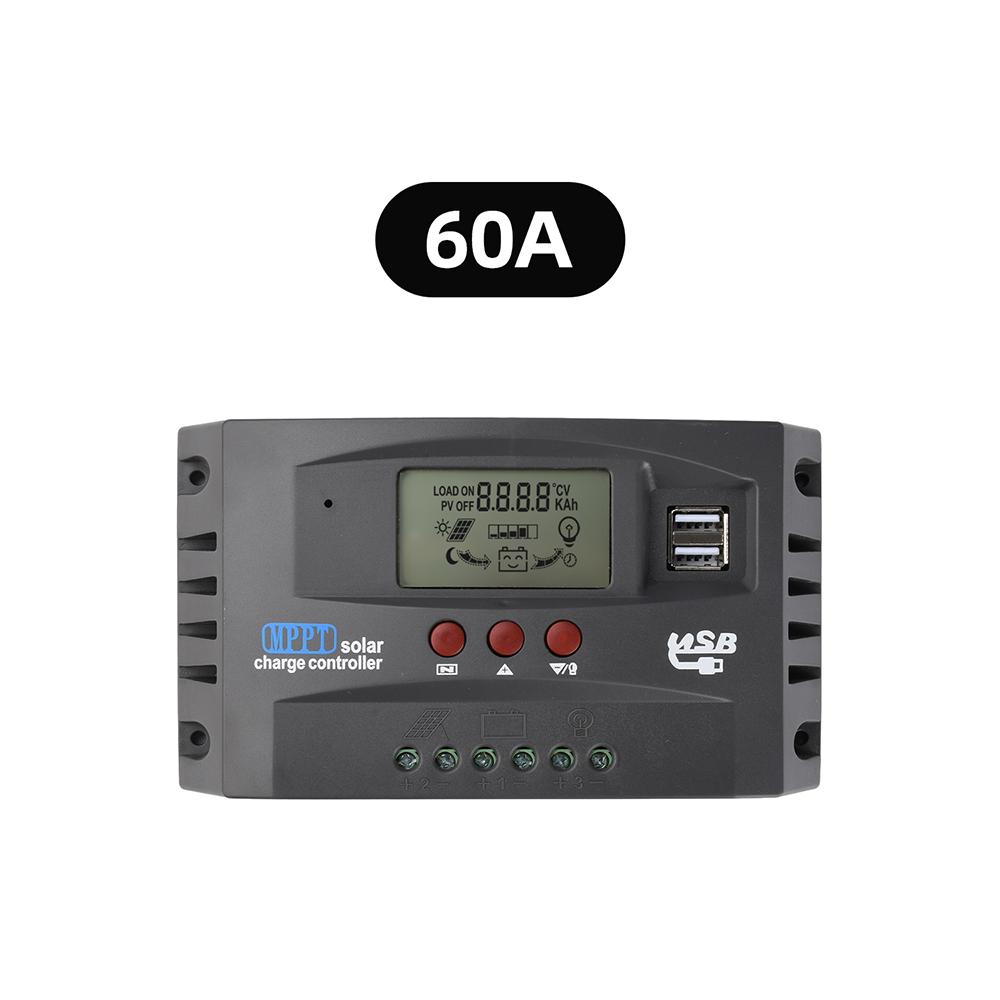 MPPT Solar Charge Controller 12V/24V Auto-Adaptive LCD Display with Dual USB Ports for Solar Panels and Batteries