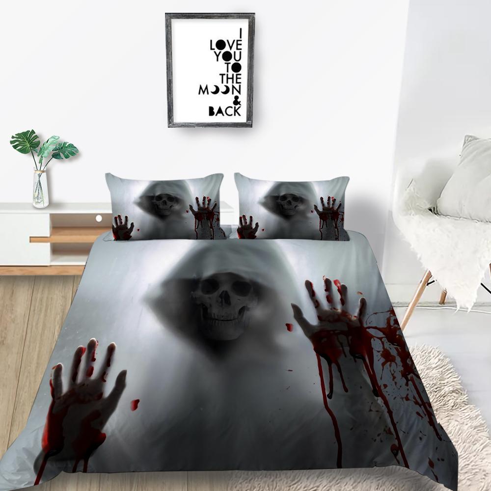 Zestaw pościeli do domu Czaszka Głowa z nadrukiem Dół Poszwa na kołdrę Zestaw pościeli UE Pełny rozmiar Pojedyncze/podwójne łóżko Dekoracja wnętrz