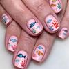 Underwater Pink Matte Glitter Tropical Fish Kids' Wearable Nail Tips - Short Square, Hand-Painted, Detachable (24 Pieces)