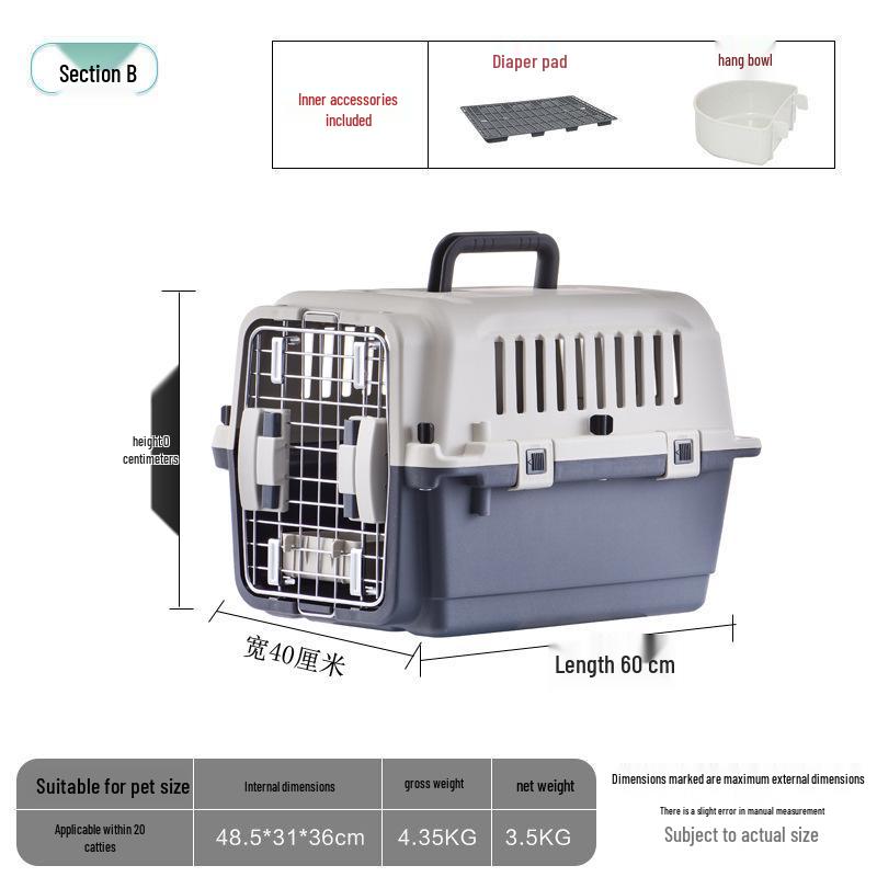 Portable Plastic Pet Carrier for Small/Medium Pets - Detachable Airline-Approved Transport Box