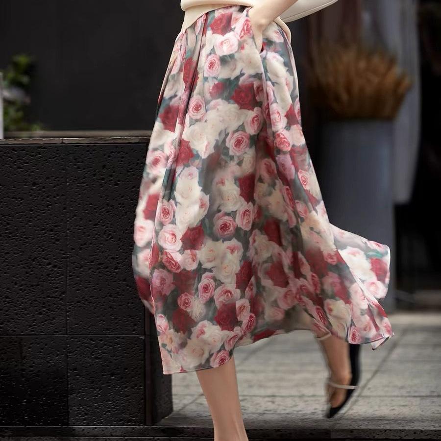 Rock Rosenmuster A-Linien-Rock/Temperament Vielseitiger Midirock