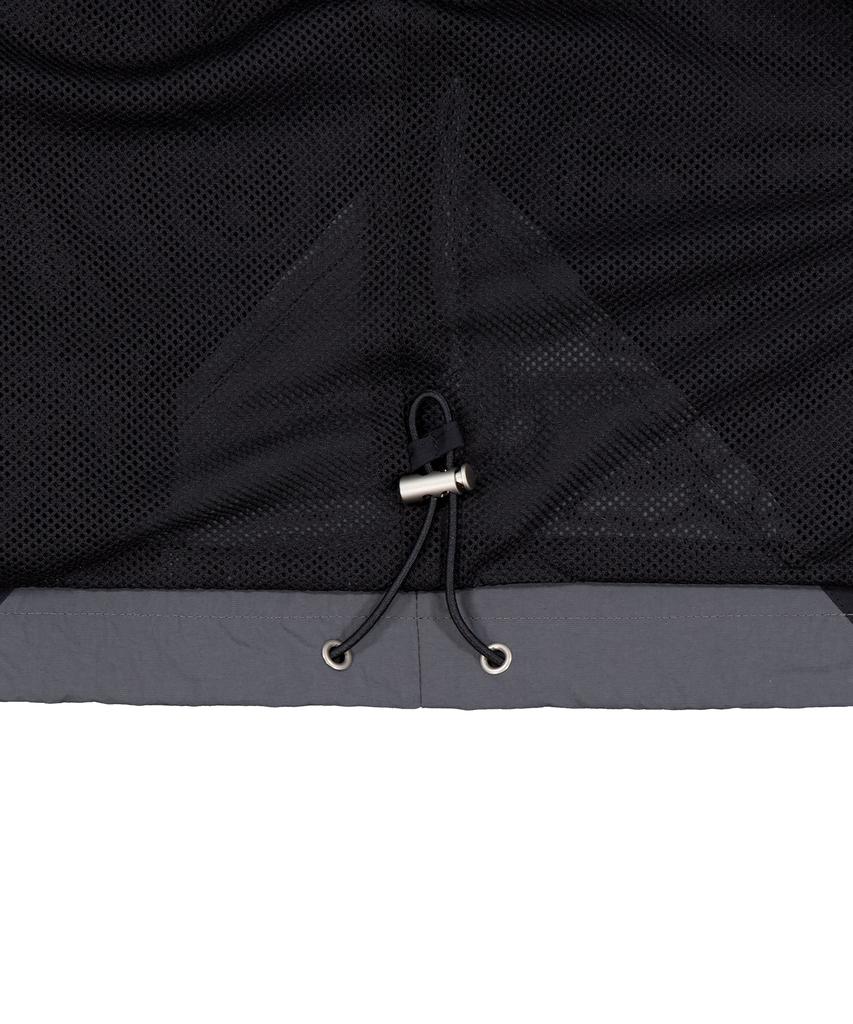 STANDARDERROR 87-Stan267 Nylon Shoulder Track Color Block Curved Hood Windbreaker Black