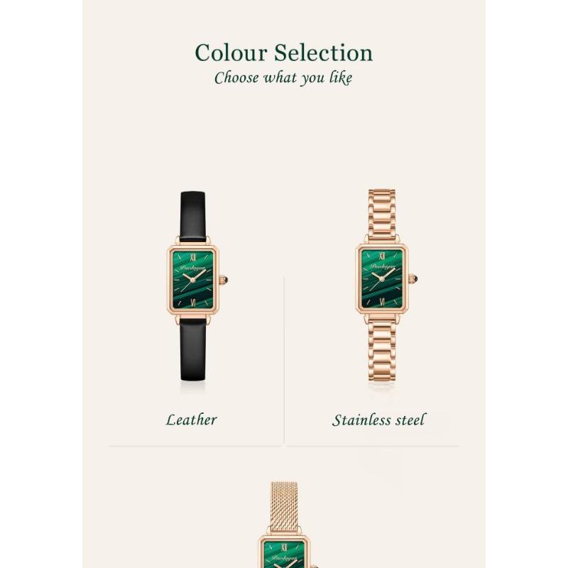 POEDAGAR Women Watches Fashion Green Square Leather Quartz Watch Top Brand Luxury Waterproof Ladies Wristwatch Girlfriend Gift