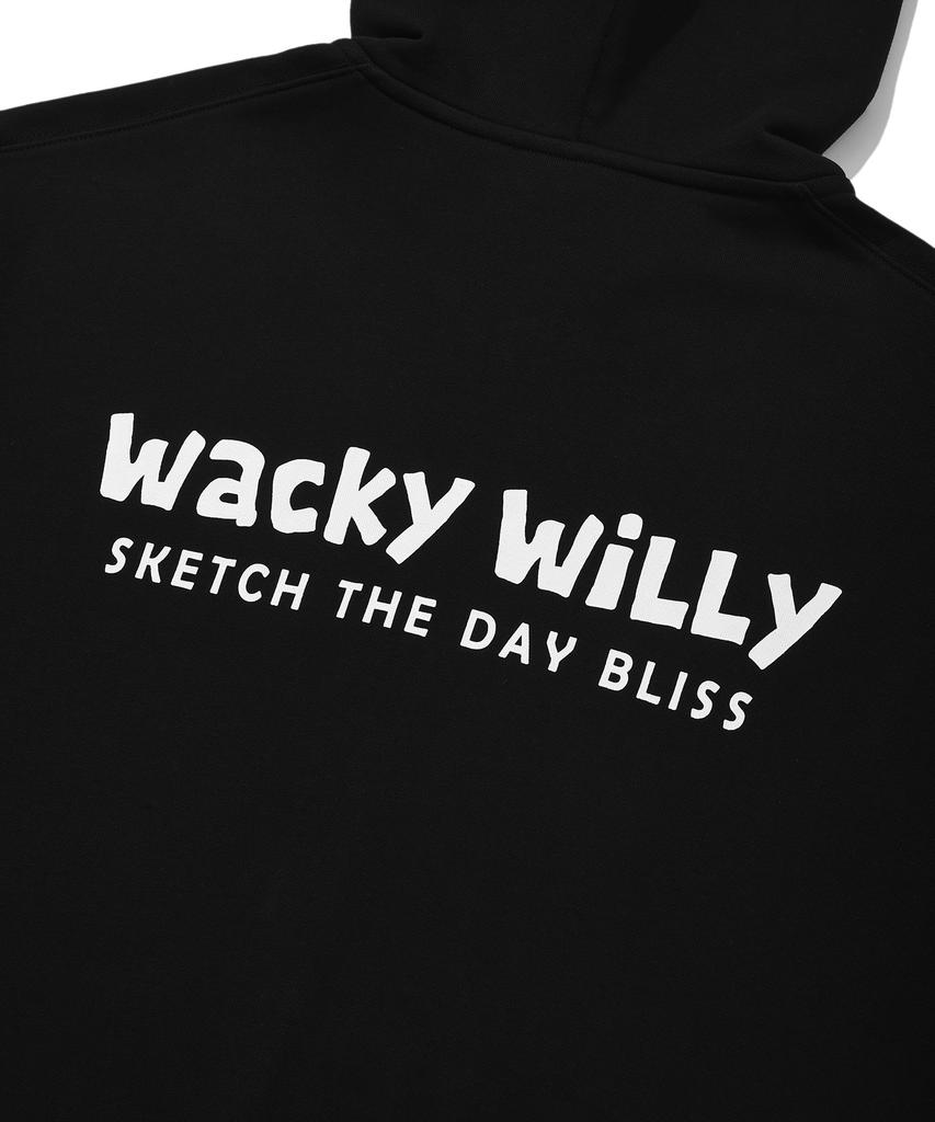 Wacky Willy Basic Wacky Typographic Logo Zip-Up Hoodie Black