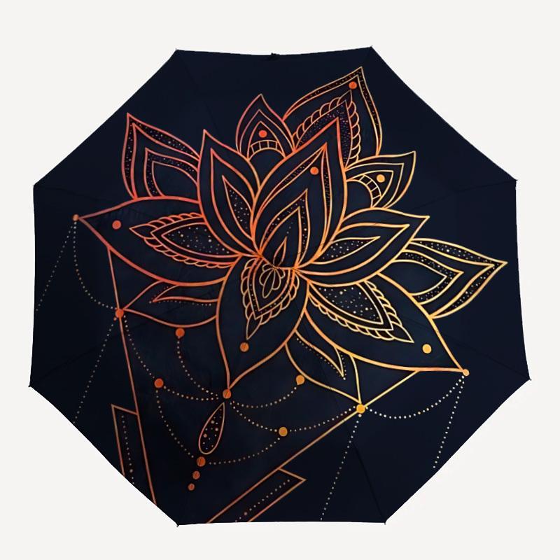 

1pc Lotus Mandala Automatic Open/close Folding Compact Umbrella, 8-Rib Sturdy Canopy, Lightweight Portable, Everyday Use, Gift, Outdoor Umbrella, Trav