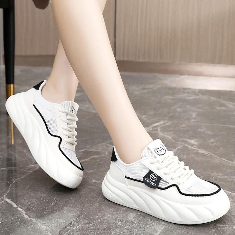 New Ladies Breathable Footwear Outdoor Walking Mesh Sneakers Fashion Thick Soled Comfort Flat Casual Lightweight Women's Shoes