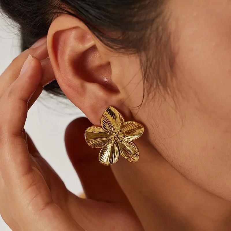 New Fashion Metal Flower Big Hoop Earrings for Women Trendy Large Statement Jewelry Gift