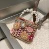 Ny Fransk Retro Metall Inlagd Diamant Blomma Pärla Grönsakskorg Väska, Bankett Diamant Vattenhink, Handhållen Axelväska