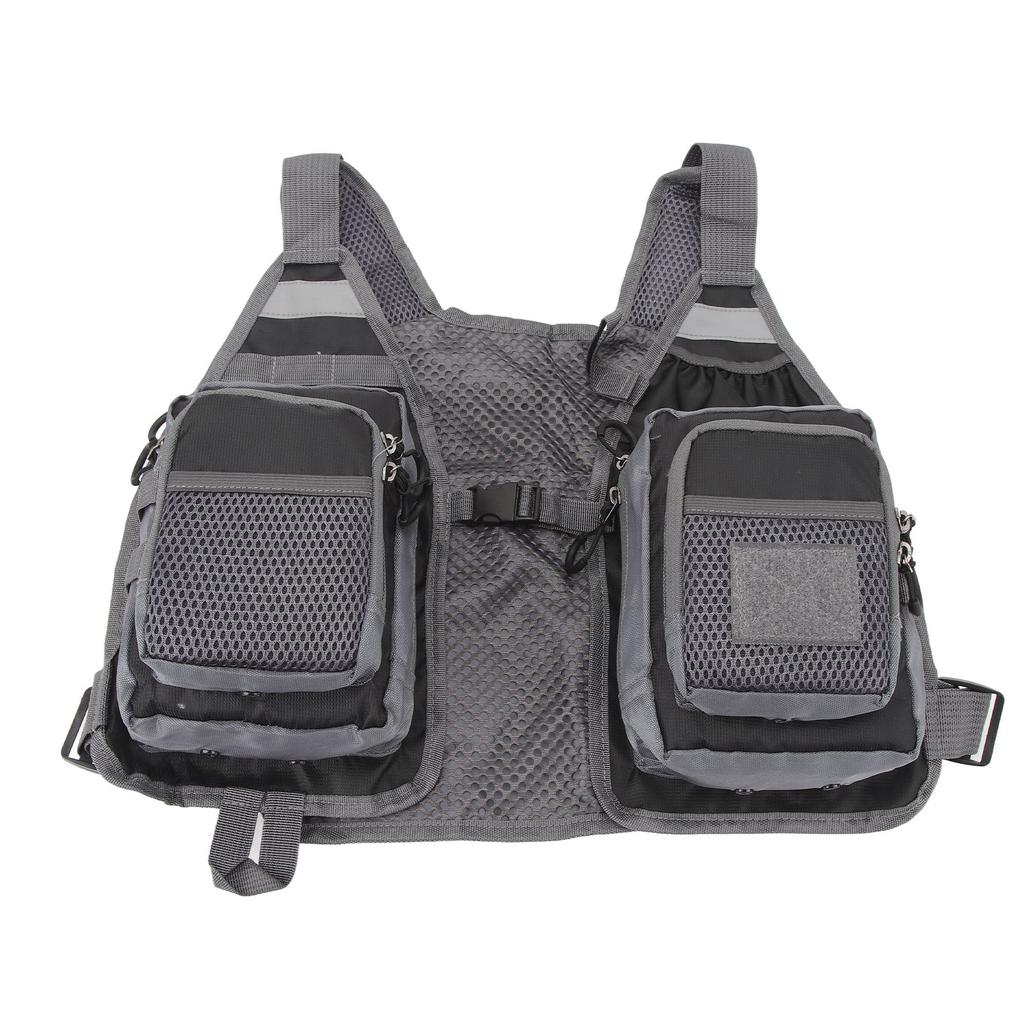 Strap Fishing Vest Fly Fishing Vest 8 Pockets Oxford Cloth Reflective Strips Mesh Lining Adjustable Fishing Gear for Outdoor Black