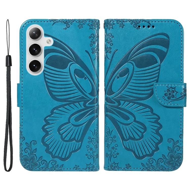 

For Samsung Galaxy S24 Case Butterfly Imprint Leather Wallet Phone Cover with Strap