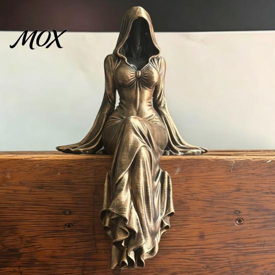 Unique Dark Aesthetic Decor 3D Printed Reaper Goddess Figurine Ornaments, Style Sculpture, Faceless Black-robed Statue Gothic for Desktop Bookshelf